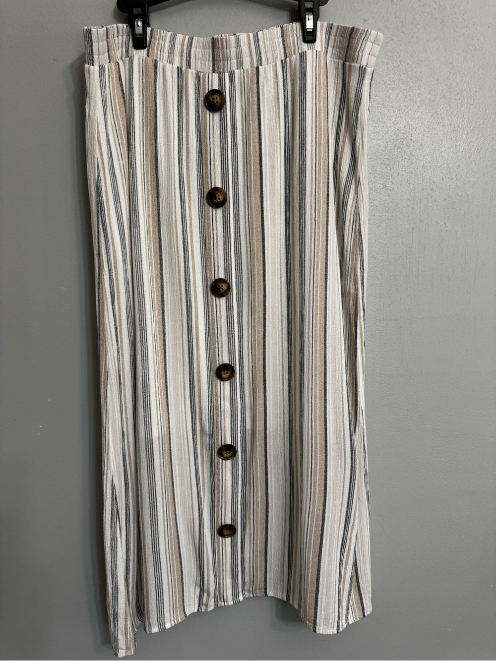 Apt. 9 Beige and Gray Striped Button-Front Midi Skirt